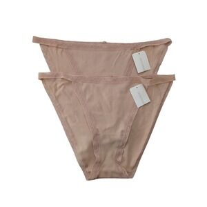 ON GOSSAMER G1365 Cabana Cotton String Bikini 2 Pair Large Beige NWT